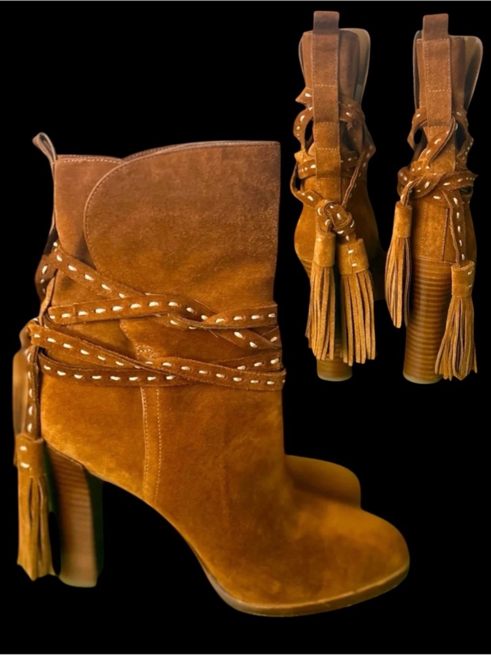 Michael Kors Platform Suede Tassel Wrap Ankle Boots 40